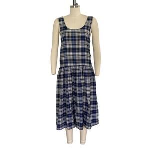 Vintage Navy Blue Forenza Plaid Drop Waist Jumper Dress